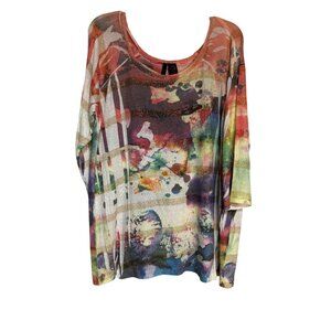 Saint Tropez West‎ Womens Multicolor Abstract Print Top 2X Lightweight Knit With